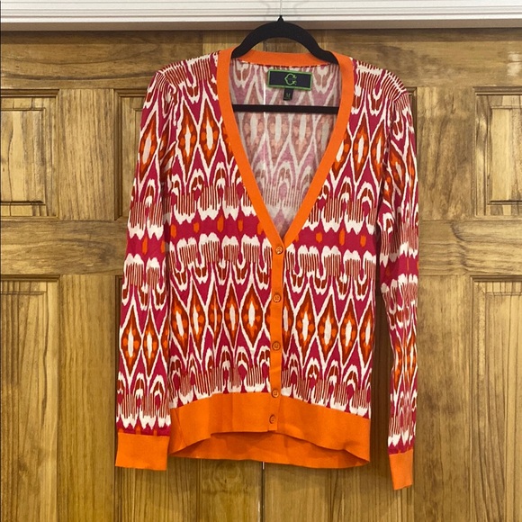 ⚡️3 for $15⚡️C. Wonder Orange and Pink Cardigan Sweater size medium-Preloved - Picture 1 of 5